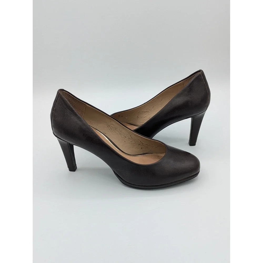 Antonio Melani Leather Platform Pumps 7 Chic Brownish Black Professional Classic
